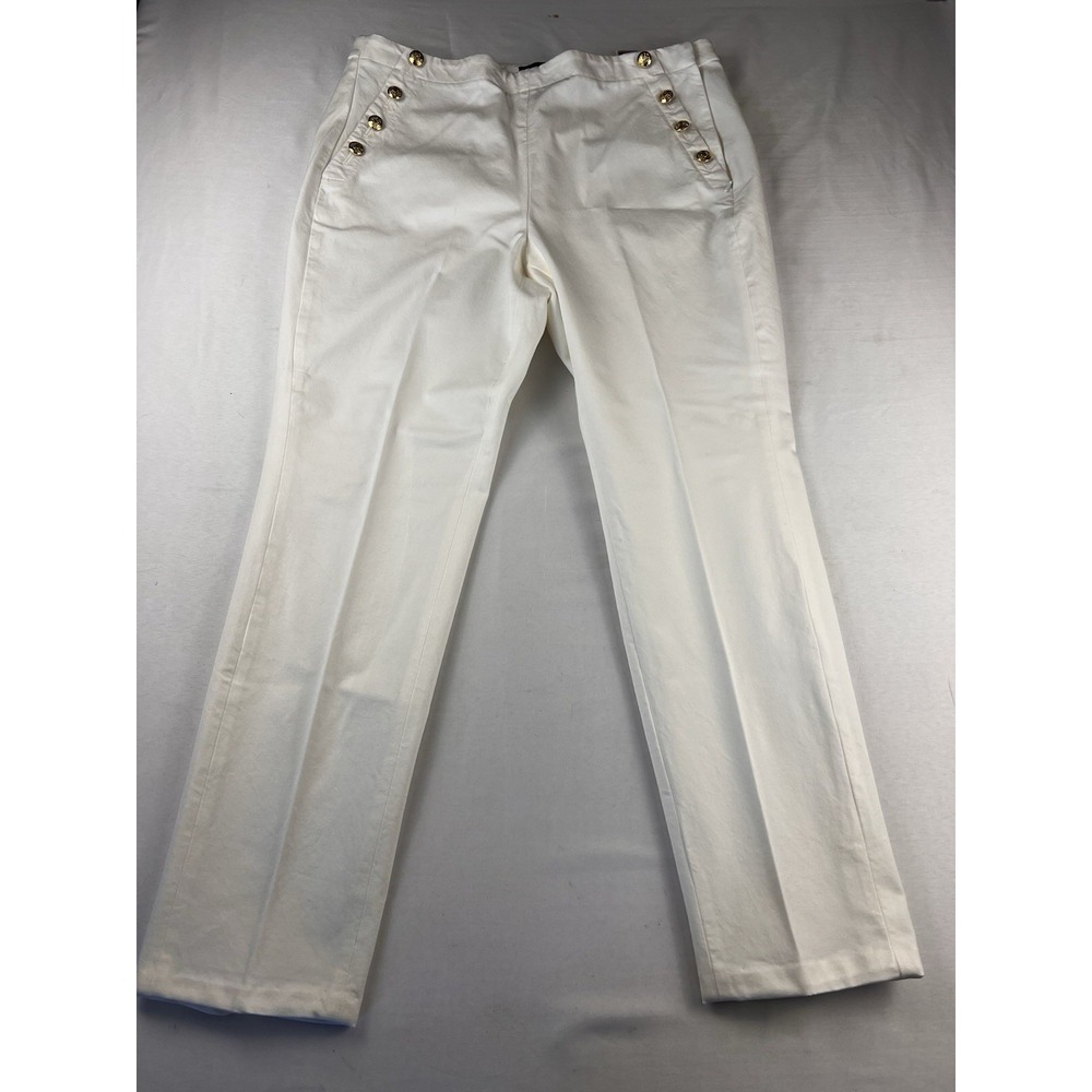 Banana Republic Sailor Pants Gold‎ Button Nautical Straight Leg White Coastal 14